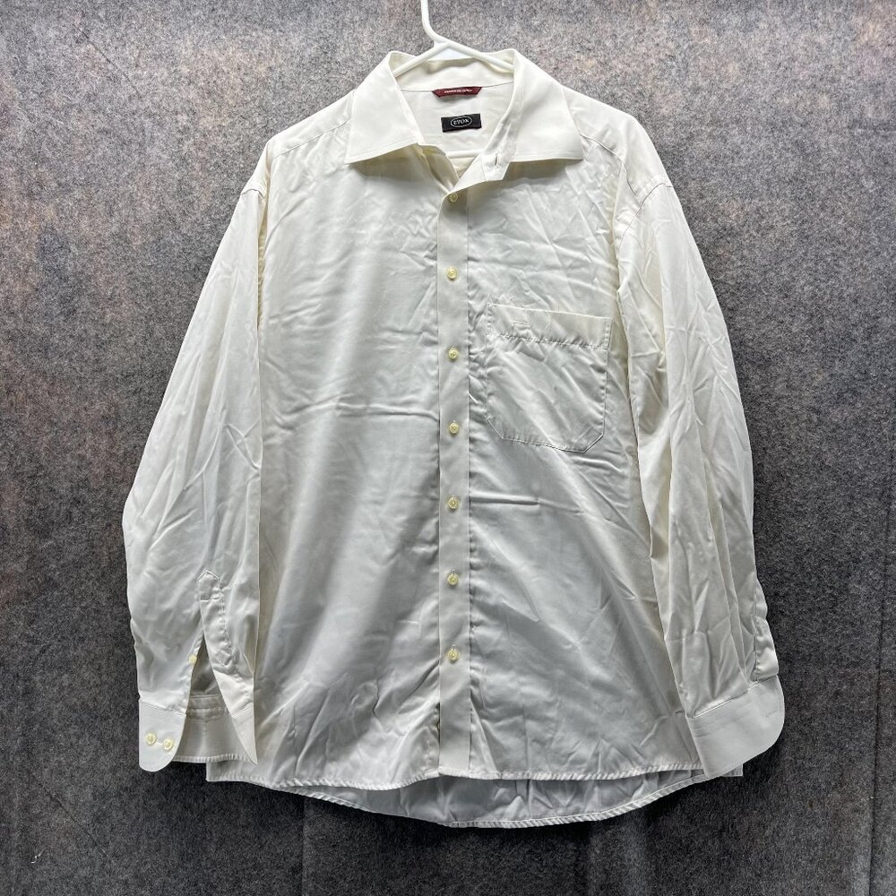 Eton Shirt Men 17/ 43 Beige Casual Button Down Preppy Dress Cotton Wrinkle Free